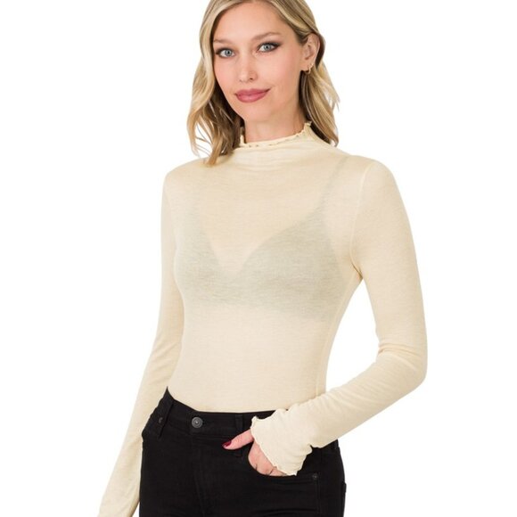 Zenana Taupe Long Sleeve Mock Neck Layering Top NEW - Picture 1 of 2